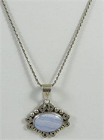 Jewelry Sterling SIlver Blue Agate Ladies Necklace
