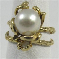 Jewelry 14K Yellow Gold Genuine Pearl Ladies Ring