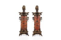 PAIR OF FRENCH BRONZE & JAPANESE TABLE LAMPS