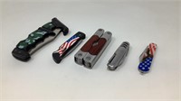 (qty - 4) Assorted Pocket Knives and Multi Tool-