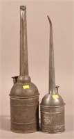 Pair of PRR stamped oil filler cans, tallest-27-1/