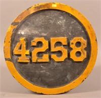 Good cast iron locomotive ID plate #4258