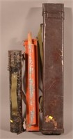3 tin Railroad flare/flag holders w/ canvas straps