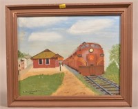 Original O/C painting of a locomotive and