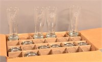 Box of 24 NOS PRR keystone beer glasses.