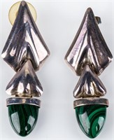Jewelry Sterling Silver Malachite Dangle Earrings