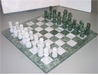 Green & White Marble Chess Set in Box