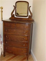 1920's 6 Drawer Oak Dresser w/ Bevel Edge Mirror