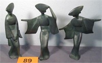 Set of 3 Oriental Style Cast Iron Figurines