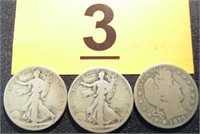 Coin 1914-S Barber, 1920-S 1928-S  Half-Dollar
