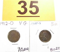 Coin 1912-D and 1919-S Lincoln Head Cents