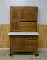 Antique Oak Hoosier Kitchen Cabinet - look