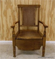 Antique Mahogany & Cane Commode Chair with Pot