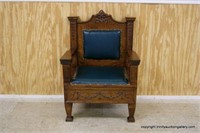 Antique Oak Gothic Revival Entry Chair