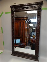 Large Beveled Mirror in Carved Wood Frame
