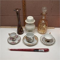 Art Glass Vase, Irredescent Decanter, & More