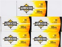 100 rds NEW ARMSCOR .308 win 147 gr FMJ ammo