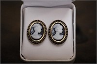 Sterling Silver & Onyx Cameo Earrings