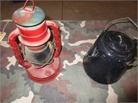 Enamel Coffee Pot and Dietz Oil Lantern