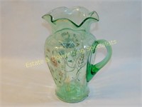 Antique Hand Ptd. Fluted Edge Glass Pitcher