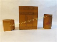 3 Vintage Wood & Bamboo Boxes w/Lids