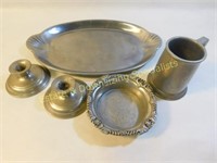 Pewter Candle Holders Tankard Platter More