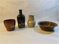 4 Pieces Studio Art Pottery Vases & Bowl
