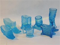 7 Pieces Blue EAPG Toothpick Holders & More