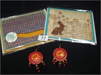 Two greeting cards and bottle top earrings - Off W