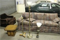 COUCH, CHAIR, LAMPS, AND END TABLES