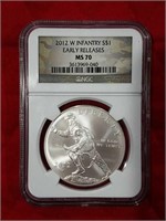 2012 W Infantry silver dollar early releases MS70