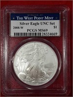 2008 W Silver Eagle UNC silver dollar