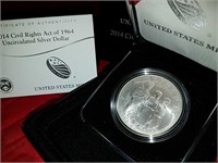 United States Mint 2014 Civil Rights Act silver $