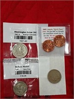 5 coin lot 1947 25 cent 1936 5 cent 1912 5 cent
