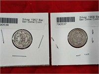 1907 and 1908 Barber dime (2 coin lot)
