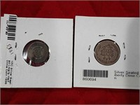1853 and 1877 seated liberty dime and half dime