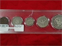 Barber coins type 6 piece set, set display case
