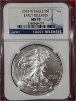 2013 W Eagle Silver Dollar  MS70