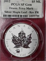 2012 Titanic Privy Mark Silver ML $5 Canada