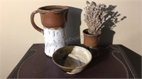 Pottery Vase, Bowl & Pitcher