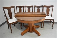 Vintage Oak Dining Table & 6 Dining Chairs