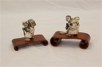 Hand Carved Small Figures on Wood Bases