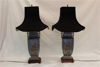 Pewter Lamps with Wood Base