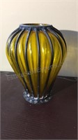 Vintage Metal & Glass Vase 10” Tall