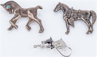 Jewelry Lot of 3 Sterling Silver Horse Brooch Pin