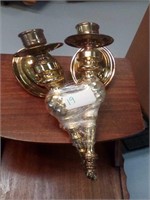 Pair brass wall mount candle holders