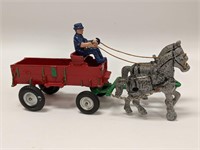 Vintage Arcade Cast Iron Two Horse Cart & Driver