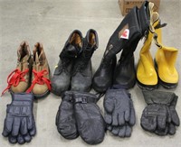 4 pair boots, 2 pair snow gloves, 2 pair mittens,
