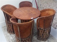 Central American hand tooled leather table with 4