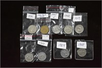 1936/43/45/47/49/50/52/54/55 CAD .05c Coins